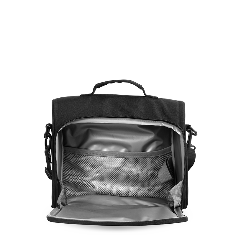 Black lunch bag with shoulder strap sales